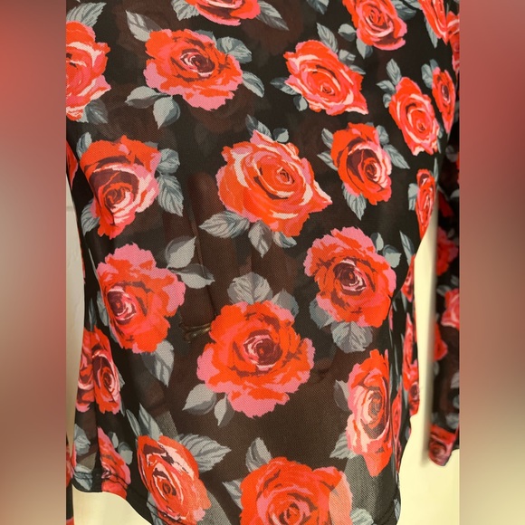 DIVIDED H&M sheer mesh long sleeve roses top; size M - Picture 3 of 4